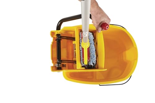 Rubbermaid Commercial Products WaveBrake 26 Qt. Side-Press Mop Bucket and Wringer Combo on Wheels, Yellow, for Professional/Industrial/Business Heavy-Duty Floor Cleaning/Mopping