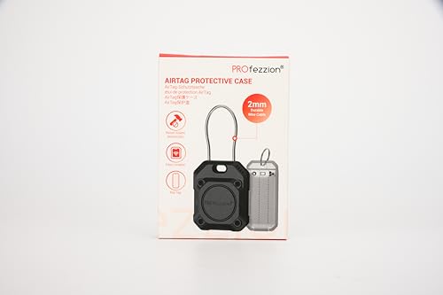 PROfezzion 1 Pack 2-in-1 Secure AirTag Holder Hard Shell Case with Key Rings, Key Tag, Metal Wire Cable, Allen Wrench and Spare Screws for Keychain, Dog Collar, Luggage Bag, Backpack & More - Black