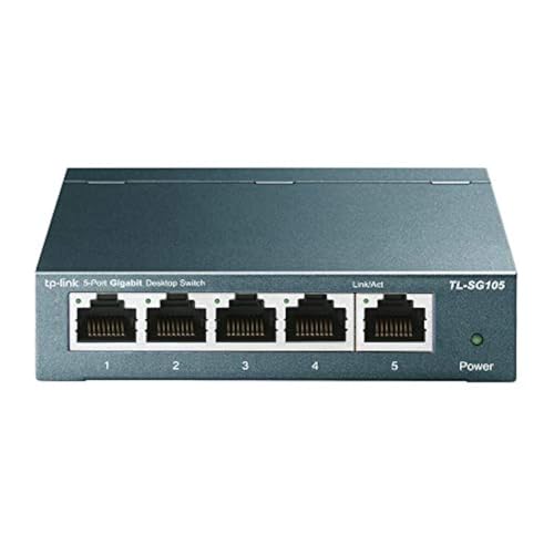 TP-Link TL-SG105, 5 Port Gigabit Unmanaged Ethernet Switch, Network Hub, Ethernet Splitter, Plug & Play, Fanless Metal Design, Shielded Ports, Traffic Optimization