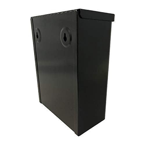 Sanitary napkin and tampon disposal receptacle, surface mount, black steel, liner held in place with bracket