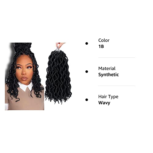 14 Inch Goddess Faux locs Crochet Hair 6 Packs/Lot Soft Gypsy Locs Wavy Crochet Braids Dreadlocks 3 Tone Curly Wavy Twist Braiding Hair Extensions African Roots Braid(#1B)