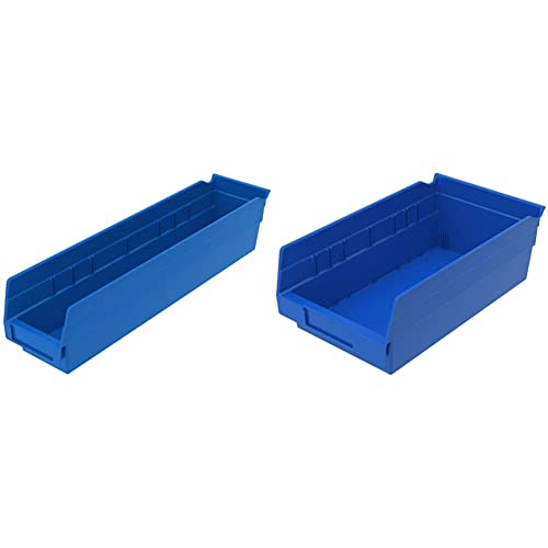 Akro-Mils 30128 Plastic Shelf Bins, Heavy Duty Storage Bins for Garage, Closet, and Drawer Organization, 18-Inch x 4-Inch x 4-Inch, Blue, 12-Pack