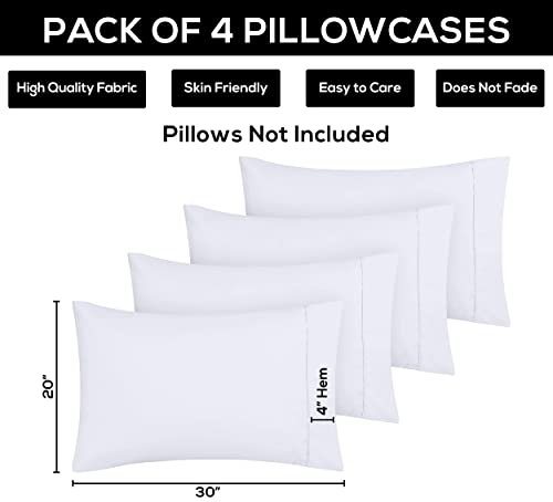 Utopia Bedding Queen Pillow Cases - 4 Pack - Envelope Closure - Soft Brushed Microfiber Fabric - Shrinkage and Fade Resistant Pillow Cases Queen Size 20 X 30 Inches (Queen, White)