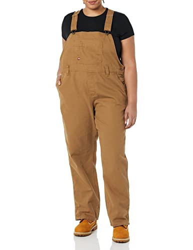Dickies womens Women's Plus Relaxed Fit Straight Leg Overalls Bib Shortalls, Rinsed Brown Duck, 24 Plus