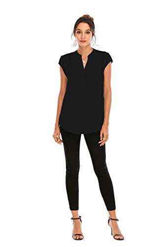 Famulily Womens Cap Sleeve Blouse V-Neck Professional Clothes for Work Grey XL
