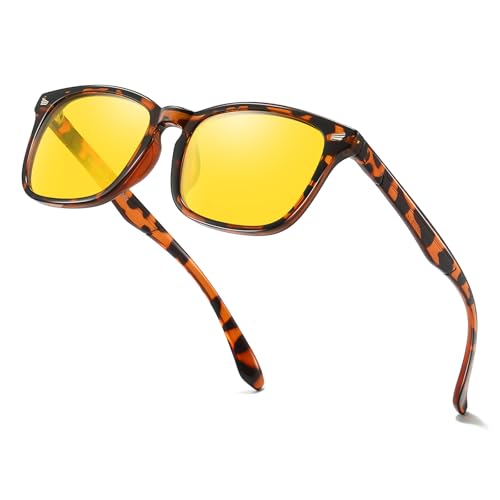 TJUTR Night Vision Driving Glasses for Men & Women, Polarized Anti Glare Yellow Lens Glasses for Night Time Safety TN2582