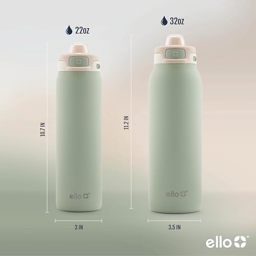 Ello Pop & Fill 32oz Stainless Steel Water Bottle with Quick Fill Technology, Double Walled and Vacuum Insulated Metal, Leak Proof Locking Lid, Sip and Chug, Reusable, BPA Free, Pistachio