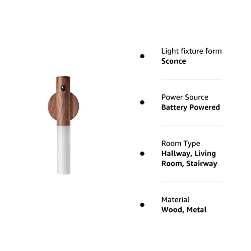 LANDGOO Motion Sensor Night Lights Magnet Body Sensor Hallway, Rechargeable Led Light Portable Stairway, Wooden Wall Sconce Battery Powered Cabinet Lights(Walnut Wood 1PC)