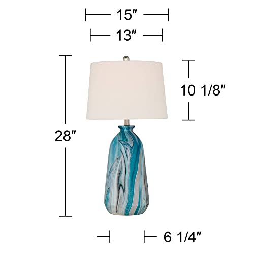 360 Lighting Carlton Modern Coastal Table Lamps 28" Tall Set of 2 Swirling Blue Faux Marble White Tapered Drum Shade for Bedroom Living Room House Home Bedside Nightstand Office Kids Family