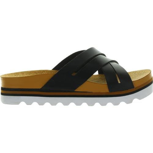 Reef Women's Cushion Bloom Hi Slide Sandal, Black/Tan, 5