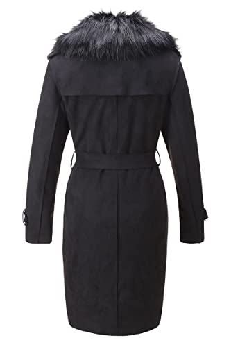 Bellivera Women's Faux Suede Leather Jacket Lapel Outwear Trench Dress Coat Leather FF20 Black S