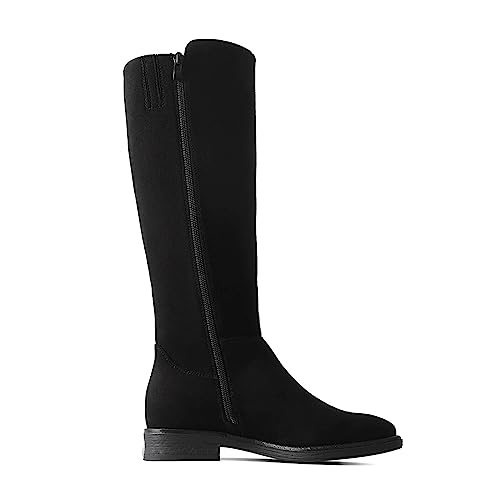 Shoe'N Tale Women's Knee High Boots Flat Low Heel Stretchy Round Toe with Side Zipper(6.5,Nude Knit)