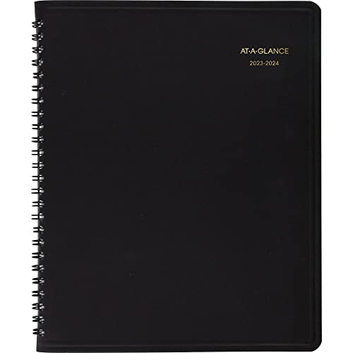 AT-A-GLANCE 2023-2024 Academic Planner, Monthly Appointment Book, 7" x 8-3/4", Medium, Pocket, Flexible Cover, Black (7012705)