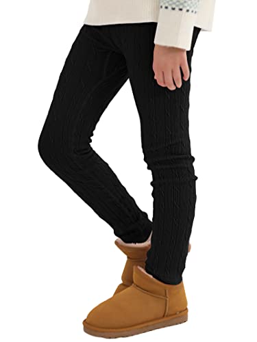 Resinta 1 Pair Toddler Girls Cotton Fleece Lined Leggings Thick Thermal Pants Warm Cable Knit Velvet Tights Black