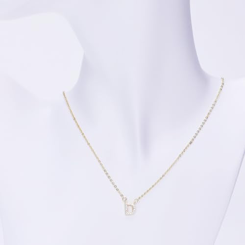ALLNEWBEE 14K Yellow Gold Plated Cubic Zirconia Initial Necklace | Initial Pendant Letter A-Z Necklace for Women (W)