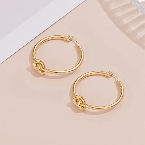 Large Gold Knot Hoop Earrings for Women Statement 18K Gold Hoop Earrings Lightweight Hoops Trendy Gold Hoops Earrings Fashion Jewelry