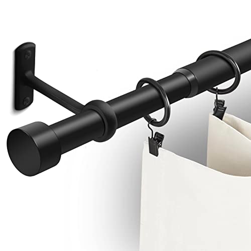 1 Inch Curtain Rods for Windows, 16 to 28 Inch Black Rustic Curtain Rod Set, Modern Design Drapery Tubes with Brackets Room Divider, For Indoor and Outdoor