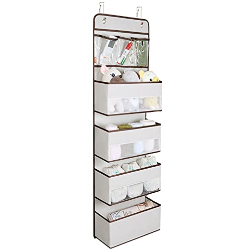 Univivi Over Door Hanging Organizer Behind Door Hanging Storage Baby Storage with 4 Large Pockets and 3 Small PVC Pockets for Cosmetics, Toys and Sundries