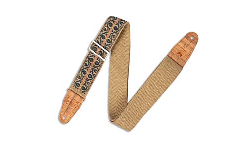 Levy's Leathers 2" Hemp ‘Vegan’ Guitar Strap With Berry And Taupe Motif On Natural Hemp Webbing With 2-Ply Cork Ends (MH8P-007)
