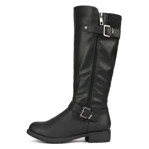 DREAM PAIRS Women's Knee High Boots Comfortable Riding Boots Side Zipper Fall Boots with Buckle,Size 10.5,Brown,DEER