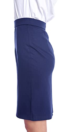 Marycrafts Women's Knee Midi Length Pencil Stretchy Work Office Skirt XS Navy