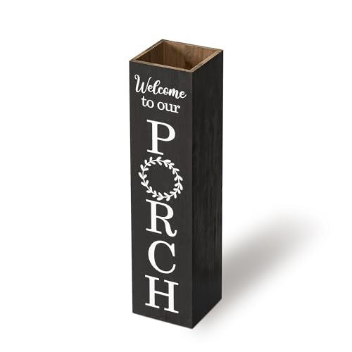 Glitzhome 30" H Wooden Rustic Welcome Porch Sign, Boxed Double Sided Rustic Home Porch Sign for Front Porch Decor, Black