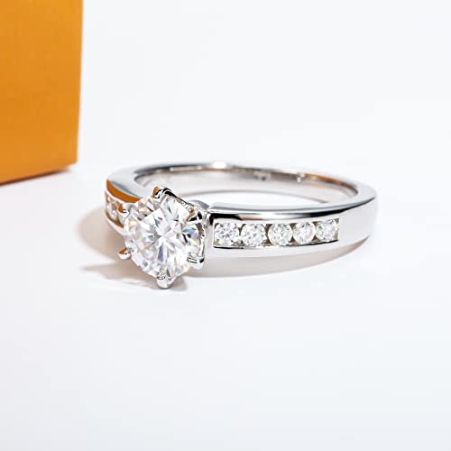 Moissanite Engagement Rings 1.27cttw D Color VVS1 Clarity Round Brilliant Cut Channel Set Lab Created Diamond S925 Sterling Silver 6 Prong Solitaire Promise Wedding Rings Christmas Gift for Women with Certificate(5)