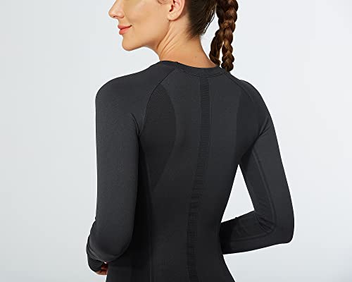 MathCat Workout Shirts for Women Long Sleeve, Workout Tops for Women, Quick Dry Gym Athletic Tops,Seamless Yoga Shirts Navy