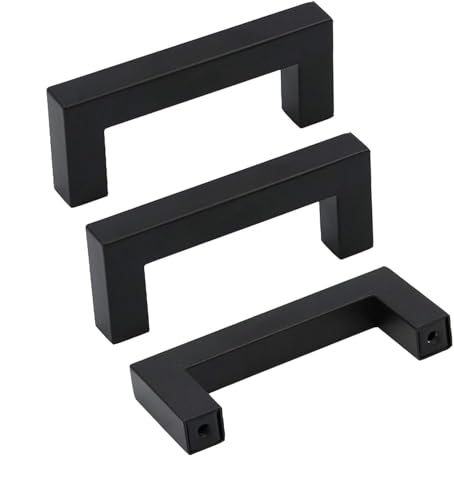Goldenwarm 50 Pack Black Square Bar Cabinet Pull Drawer Handle Stainless Steel Modern Hardware for Kitchen and Bathroom Cabinets Cupboard, Center to Center 3-3/4in (96mm)