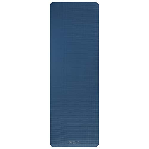 Gaiam Essentials Thick Yoga Mat Fitness & Exercise Mat with Easy-Cinch Carrier Strap, Navy, 72"L X 24"W X 2/5 Inch Thick, 10mm