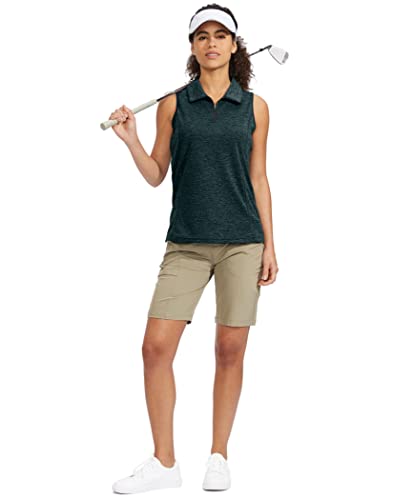 Viodia Women's Sleeveless Golf Shirt with Zip Up Tennis Quick Dry Tank Tops Polo Shirts for Women Golf Apparel Clothes Black Dot