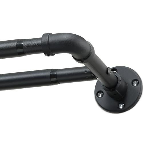 Double Curtain Rods for Windows 28 to 48 Inch Industrial 1 Inch Heavy Duty Dual Black Curtain Rods Set Adjustable Blackout Telescoping Double Wrap Around Curtain Rods for Indoor and Outdoor