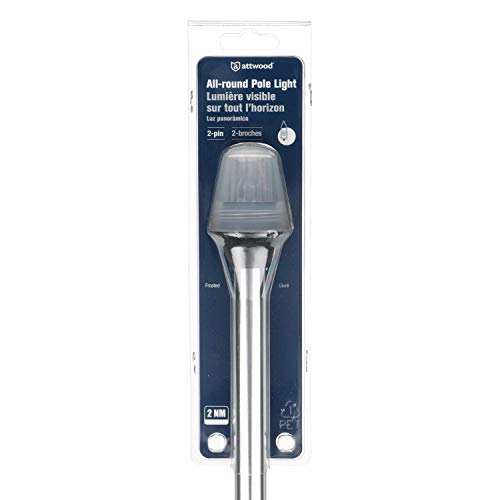 Attwood 5110-24-7 All-Round Frosted Globe Light, 2-Mile 360-Degrees Illumination, 9-Watt Wedge-Base Lamp, 24-Inch Pole