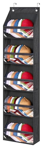 SLEEPING LAMB Narrow Door Hat Organizer for Baseball Caps, Baseball Hat Rack for Closet/Wall Hold 40 Hats Storage Holder Clear Hat Display (Black)
