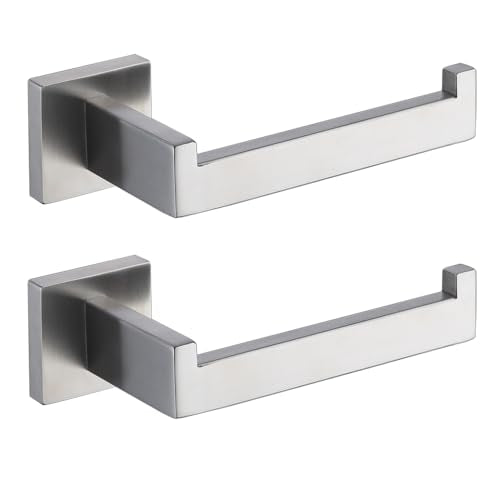 TASTOS Toilet Paper Holder Brushed Nickel 2 Pack, Toilet Tissue Roll Holders Dispenser and Hangers Wall Mounted for Bathroom & Kitchen, Stainless Steel Modern Square Style (Silver)