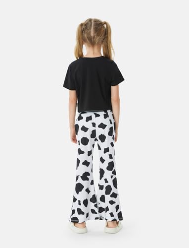 PATPAT Girls Clothes 2Pcs 3D Short Sleeve Crop Top Floral Girl Bell Bottom Summer Outfit Toddler to Big Kids Green 3-4 Years