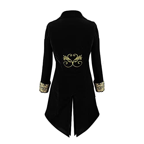 Apocrypha Mens Medieval Steampunk Tailcoat Victorian Prince Jacket Frock Coat (Black, Small)