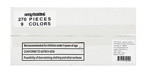 Craytastic! Bulk Unwrapped Crayons Case of 270 (9 colors, Wax) for Crafting, Parties, Kids | Paperless Crayons with No Paper Wrapper | Safety Tested Compliant with ASTM D-4236