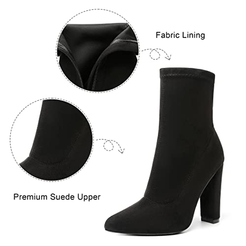 Black Sock Boots for Women Sock Booties Women's Heeled Boots Chunky Heel Boots Suede Ankle Boots Fall Winter Dress Boots Pointed Toe Mid Calf Booties High Heel Boots