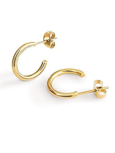 Altitude Boutique Small Gold Hoop Earrings For Women | 18kt Gold Plated Thin Tube Earrings | Lightweight, Hypoallergenic Chunky Gold Open Hoops (Gold 15mm)