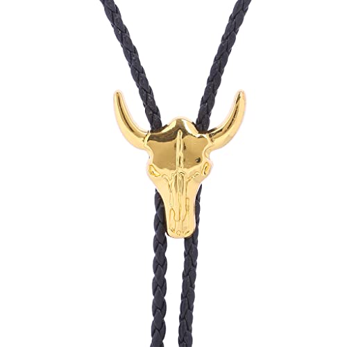 HUABOLA CALYN Native American Bolo tie Rodeo Cowboy Leather Necktie Western Bolo ties for Men Women (1# Skull Gold)