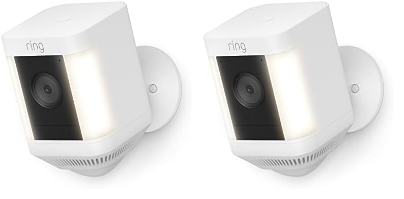 Ring Spotlight Cam Plus, Battery | Two-Way Talk, Color Night Vision, and Security Siren (2022 release) | 2-pack, White