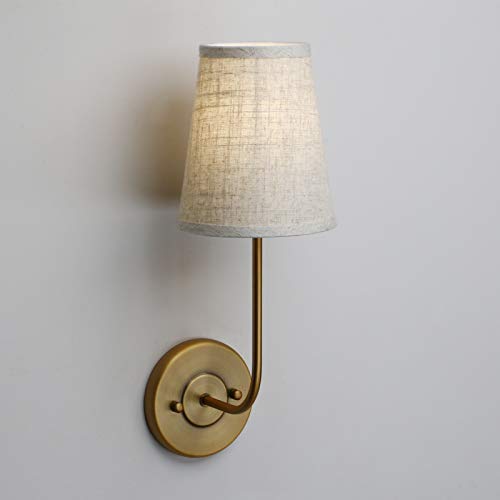 Permo Single Classic Rustic Industrial Wall Sconce Light Fixture with Flared Funnel Linen Fabric Shade Nightstand Lamps for Bedrooms Bedside Reading (Antique)