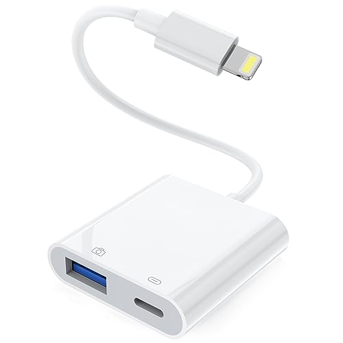 Lightning to USB Camera Adapter with Charging Port, USB Female OTG Adapter for iPhone iPad Models Support Connect Camera, Card Reader, USB Flash Drive, MIDI Keyboard Plug and Play