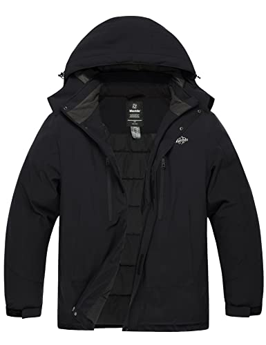 wantdo Men's Big and Tall Mountain Skiing Jacket Waterproof Winter Snow Coat Windproof Raincoat Black XX-Large Big