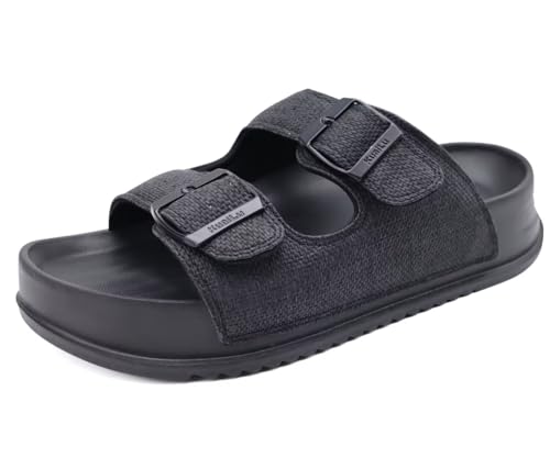 KuaiLu Womens Sandals with Arch Support Comfortable Slippers Orthopedic Cushion Recovery Slides Summer Fashion Leather Buckle Casual Plantar Fasciitis Shoes for Indoor&Outdoor Size Brown 6