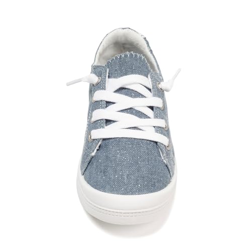 FUNKYMONKEY Women's Canvas Sneakers, Classic Low Top Comfort Lace up Slip-On Casual Flat Walking Shoes (6 M US, Denim/JD)
