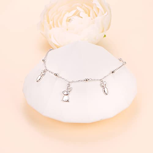 Ladytree Anklet for Women 925 Sterling Silver Lotus Beaded Adjustable Foot Cubic Zirconia Blue Flower Symbol Ankle Bracelet Anklets Jewelry for Yoga lovers