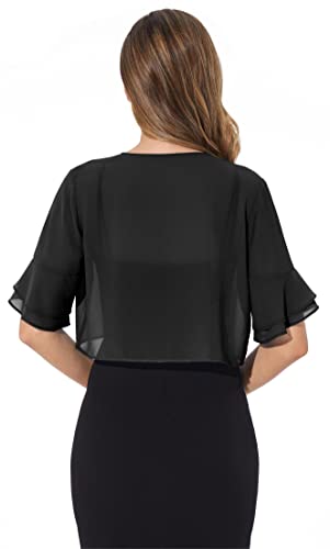 Women Shrug Soft Chiffon Open Front Sheer 3/4 Sleeve Bolero Cardigan for Evening Dress(Black,S)