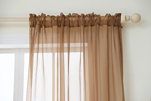 bestselected Window Brown Sheer Curtains, W42 x L36 Inches Each 2 Panels Sheer Curtain Basic Rod Pocket Panel for Bedroom Children Living Room Yard Kitchen (W42 x L36, Brown)
